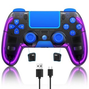 Honghao 컨트롤러 fo PS4 Custom PS4 Remote with Hall 3D 조이스틱 RGB Wieless Game Contolle fo Playst, Blue, 1) Blue