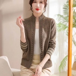 ROYALBELLE 여성 캐주얼 패션 니트 가디건 스탠드 칼라 지퍼 스웨터 카디건 F0121015