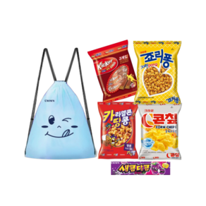 크라운 과자 종합 스넥모음 과자가방 여행용 과자모음 어린이과자선물 블루비닐백 증정, 1개