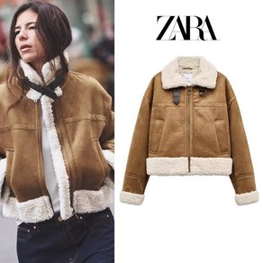 자라 스웨이드 무스탕 미들 자켓 zara