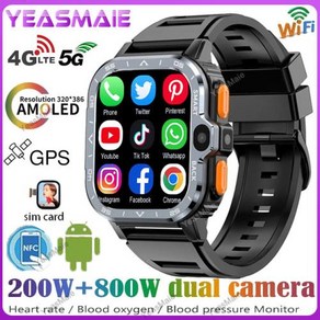 PGD SmartWatch 4G LTE GPS Wifi SIM 카드 NFC 듀얼 카메라 견고한 16/64G ROM 저장 Google Play 심박수 Android 스마트 시계 남성