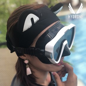 HYDRONE 카툰 캣 스타일 다이빙 헤어밴드 2mm 네오프렌 스쿠버 다이빙 헤어밴드 스쿠버 헤드 커버 다이빙 후드 서핑 열 후드 스노클링 수영용 프리다이빙 캡, 검은 고양이