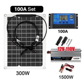 태양광 발전 시스템 태양광 패널 100A 컨트롤러 1500W 인버터 홈 그리드 캠프 완전 발전 키트 110V 220V 300W, 100A Set 12V-110V, 02 100A Set 12V220V, 1개