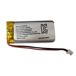 리튬폴리머배터리 KC인증 충전지 TW802040 650mAh, 1개, 1개입