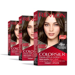 Revlon ColoSilk Beautiful Colo Pemanent Hai Co Revlon ColoSilk 뷰티풀 컬러 퍼머넌트 헤어 컬러 오래 지속되는 고화질 컬, 1개, 41 미디엄 브라운, 130.13ml