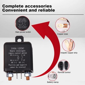 자동차 배터리 지능형 차단기 DC 12V 무선 원격 스위치 아이솔레이터 200A 차단 433MHz 분리, 1개