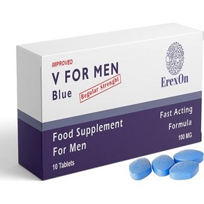 ErexOn - 남성용 V 블루 10정 x 100mg 남성용 허브 보조제 - 강력한 효과 - 발기 건강 지원 - 성능 향상 - 마카 글리신