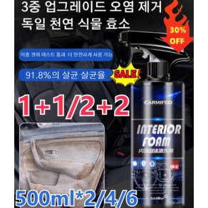 500ml*2개 자동차 내부 인테리어 폼 클리너 다기능 거품 세정제 3종업그레이드된 오염 제거 차량 실내 폼크리너 천연 효소 클리너, 500ml 대용량 자동차 내부 인테리어 폼 클리너, 2개, 500ml