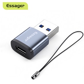 Essage A타입 5핀 to C타입 변환 젠더 스트랩 포함, C타입 to USB-A, 2개, 그레이