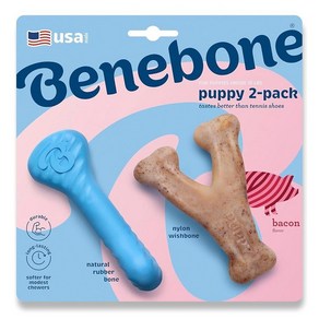 Benebone 강아지 츄잉 장난감 2팩 덴탈 츄 위시본 베이컨 맛, Rubbe 2-Pack, 2개