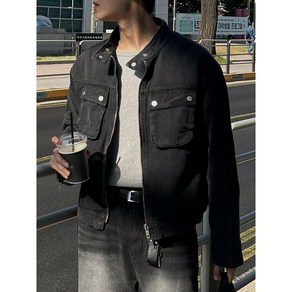 cago bike denim jacket - 남자 크롭 흑청 데님 자켓