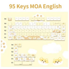 키보드 키캡 만화 귀여운 강아지 고양이 키티 GMK PBT MOA 프로필 염료 승화 DIY 기계식 소녀 선물 95 키, Yellow Keycaps bag