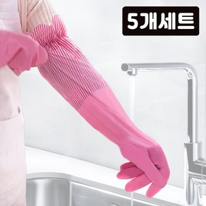 사니사니 긴목 롱 기모 고무장갑 김장 장갑, 핑크, FREE(one size), 5개