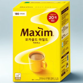 맥심 커피 모카골드 커피믹스 180T 스틱커피, 1박스, 180개입, 12g