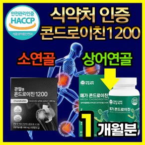 관절엔 콘드로이친 1200 소유래 소연골 지성 식약청 인증 관절 영양제 / 상어 연골 콘도로이친 1200 콘드레이친 콘드라이친 콘트로이친 콘드리친 콘드리이친 콘드로친 곤드로이친 정, 60정, 1개