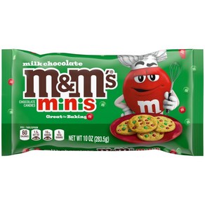 M&M'S Minis 밀크 초콜릿 레드 & 그린 크리스마스 캔디 베이킹 비트 283.5g(10oz) 백, 1개, 283.5g