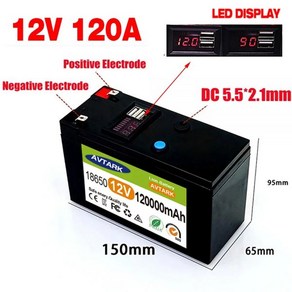 전기 자동차 배터리용 BMS 18650 리튬 배터리12V 120Ah 3S6P 볼트 내장 고전류 30A, 100000mAh, 1개, 1개입