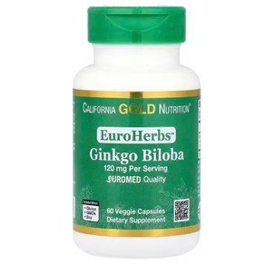 Califonia Gold Ginkgo Biloba Extact EuoHebs 캘리포니아 골드 은행 나무 추출물 120 mg 180개입, 60정, 1개