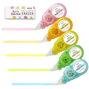 Plus making tape Petit Moji line soft touch all five colos se 플러스 마킹 테이프 쁘띠모지 라이너 소프트 터치 전5색세트+지우, 1개, Plus making tape Petit Moji l