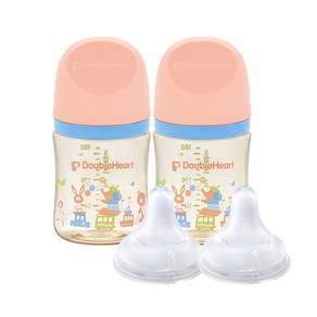 더블하트 모유실감 3세대 PPSU 디어프렌즈 트윈팩 160ml+젖꼭지(2입), 애니멀타운, 3세대 젖꼭지L