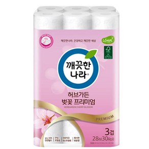 쿨샵 깨끗한나라 벚꽃향 프리미엄 롤화장지 30롤 28M sin*07611Zv, 30개입, 30개