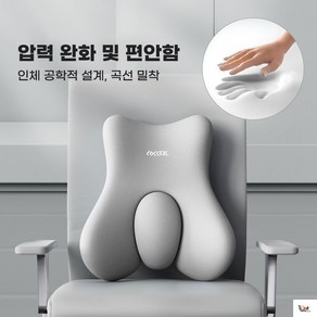 고급 메모리폼 허리쿠션 바른 자세 의자 등받이 쿠션 사무용 및 차량용, 회색