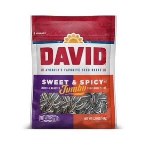 DAVID Seeds 로스트 앤 솔티드 달콤하고 스파이시 점보 해바라기 씨앗 케토 친화적 148.8g5.1온스 1팩, 1개, 148.8g