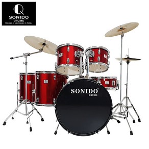 [풀세트구성] Sonido Q-sta 6기통 드럼세트 심벌 의자포함 무료조율 서비스, 와인레드(WR)6기통