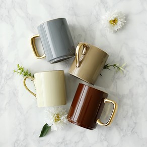 에크렌 24K골드 롱 머그잔 350ml x 2종 세트, 베이지, 카키브라운, 1세트