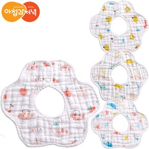 아침과저녁 순면 100% 8겹 거즈 원단 롤링 턱받이 4종, 1세트, 4개입, 혼합색