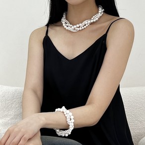 꼬임 화이트 실버그레이 4줄 진주 초커목걸이 Twist White Pearl Choker Necklace Silver 925