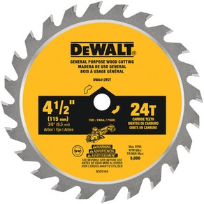 디월트 미국용 4.5인치 원형톱날 DEWALT DWA412TCT PC412TCT 외경 115mm 내경 9.5mm DCS571 용 원형톱날, 포터케이블 4.5인치 24T 톱날, 1개