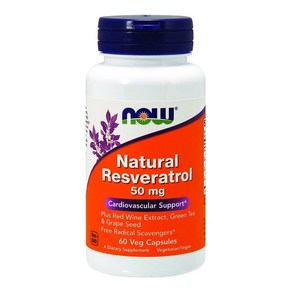 나우푸드 Now Foods 천연 레스베라트롤 50mg 적포도주 포도씨 폴리페놀 녹차 카테킨 60 베지캡슐, 60정, 1개