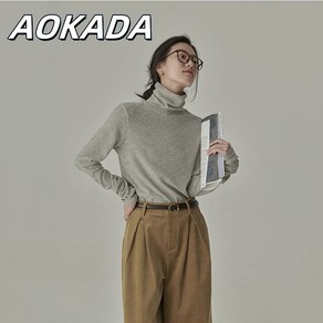 AOKADA 여자 겨울 이너웨어 부드럽고 따뜻한 덧버진 긴팔 하이넥 스트라이프 니트 보온 탑