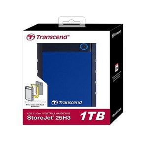 트랜센드 StoeJet 25H3B USB 3.1 Potable HDD 충격방지 외장하드 TS1TSJ25H3B, 1TB, 혼합 색상