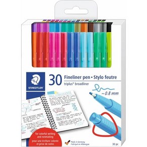 STAEDTLER 트리플러스 브로드라이너 펜 삼각통 0.8mm 라인 모둠색상 30팩