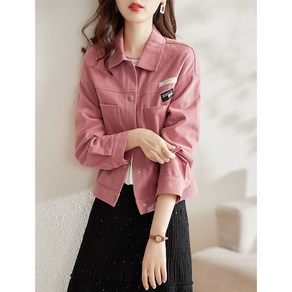 별후이 여성용 카라넥 캐주얼 카고 숏 점퍼 긴팔 박시 레터링 데님 자켓09dg09LL