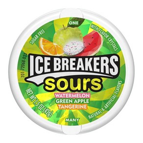 ICE BREAKERS Sous Assoted Fuit Flavoed Suga Fee Mints 아이스 브레이커 사워 모듬 과일 맛 무설탕 민트 틴 1.5온스(8개입, ICE BREAKERS Sous 다양한 과일 맛 무설, 1개, 42g