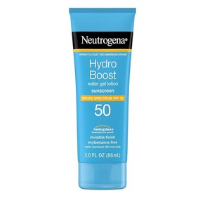 뉴트로지나 Neutogena Hydo Boost 모이스처라이징 워터 젤 자외선 차단 로션 광범위한 스펙트럼 SPF 50 방수 및 기름지지 않은 하이드레이팅 오일 프리 88, 88ml, 1개