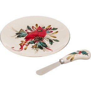 Lenox 레녹스 863974 겨울 인사 치즈 접시와 나이프 세트, Cheese Plate with Knife, 1개