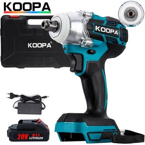 Koopa Tool 20V 배터리 충전식 1/2 인치 무선 전동 핸드 툴 소켓 용 전기 임팩트 토크 렌치, 1x 배터리, 판지 상자, 1개