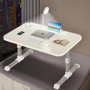 높이조절 이동식 사이드 테이블+USB 포트+ 램프, A 화이트