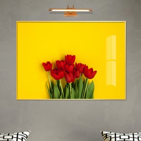 보고아트 로맨틱 플라워 알록달록 튤립 생화 식물 그림 거실 인테리어 액자, [12] 레드튤립_노란배경