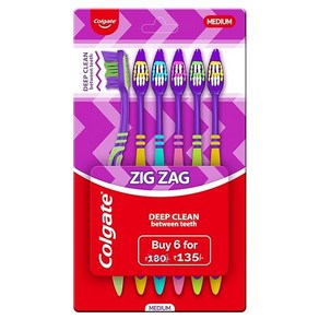 Colgate 지그재그 칫솔 딥 인터 덴탈 클린용 다각도 지그재그 솔 미디엄 6개 팩)