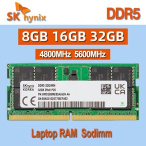 SK 하이닉스 RAM DDR5 SODIMM 노트북 메모리 8GB 16GB 32GB 4800MHz 1Rx16 2Rx8 PC5 5600B, 01 16GB 4800 8GBx2, 2개