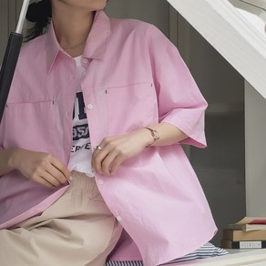 로로텐 투포켓 카라 반팔 셔츠 면 루즈핏 여성 빅사이즈