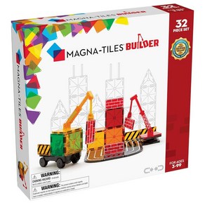 Magna Tiles 빌더 세트 32개 오리지널 마그네틱 빌딩 타일 독창적인 개방형 놀이용 교육 완구 3세 이상용, 1개