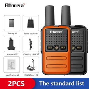 무전기 워키토키 Btoea 미니 PMR 446 휴대용 양방향 라디오 Ht PTT 5W 16CH UHF 400-470MHz 2 개, 31) black-oange-headset - EUR, 2개