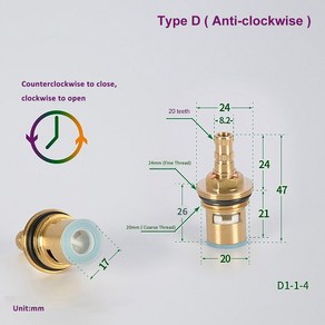 수도꼭지 디스크 방향 교체 탭 주방용 및 내부 세라믹 황동 반 일반적인 시계 카트리지 욕실 밸브, [13] D Anti-clockwise, 1개