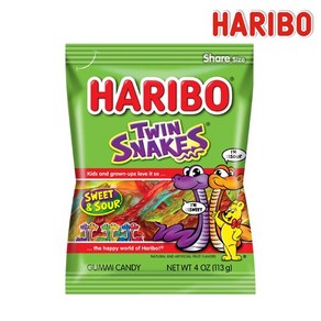 하리보 쌍둥이 뱀 모양 구미 젤리 113g 4oz, Haibo-Gummi-Candy-Twin-Snakes, 1개